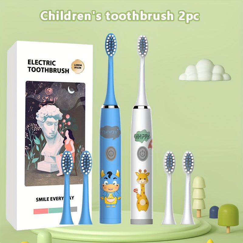 Bolalar multfilmi kiyimidagi kiyik chaqaloq uslubidagi elektr tish cho'tkasi 2 dona IPX7 uzoq batareya