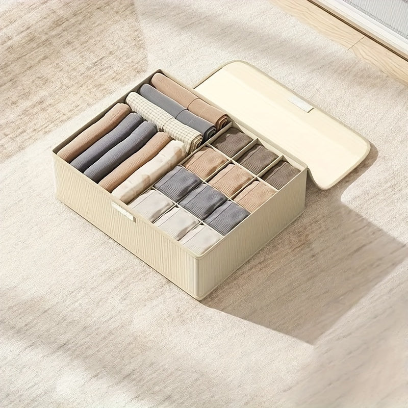 Underwear Organizer Drawer Storage Box with Lid for Socks Fabric Dorm Use