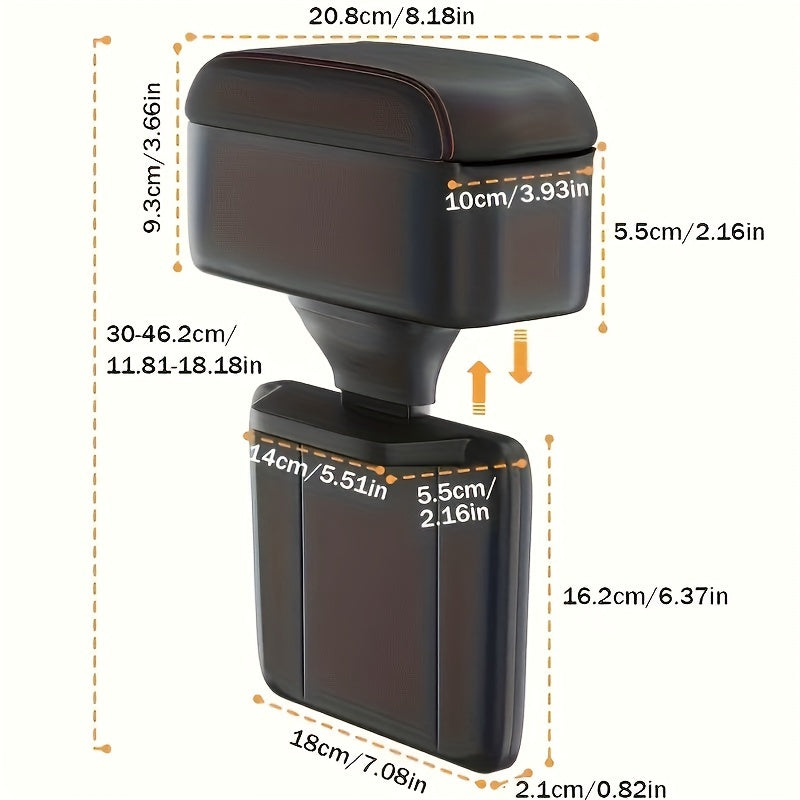 Universal Faux Leather Car Armrest Box with Storage and Raised Pad