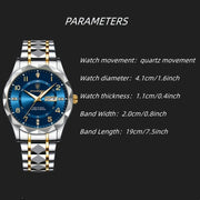 Reloj de cuarzo para hombre resistente al agua 20m caja de aleación correa de acero inoxidable estilo de negocios