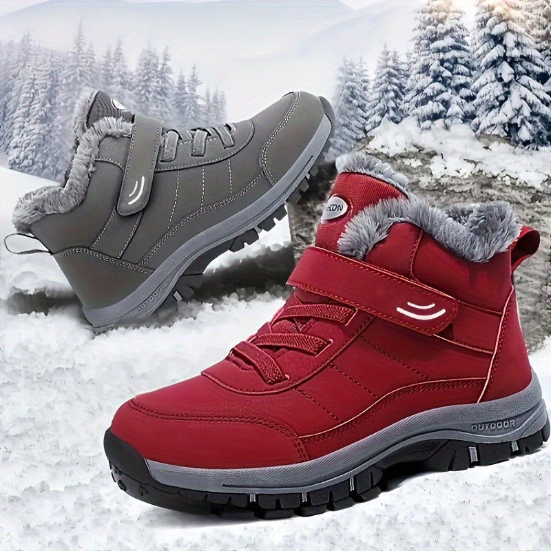 Women's Winter Snow Boots Faux Fur-Lined Ankle Hiking Shoes Non-Slip Red