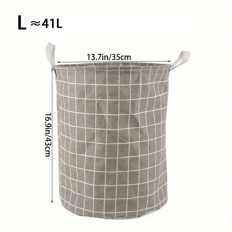 Large Foldable Waterproof Laundry Basket with Toy Storage Cotton Linen Plaid