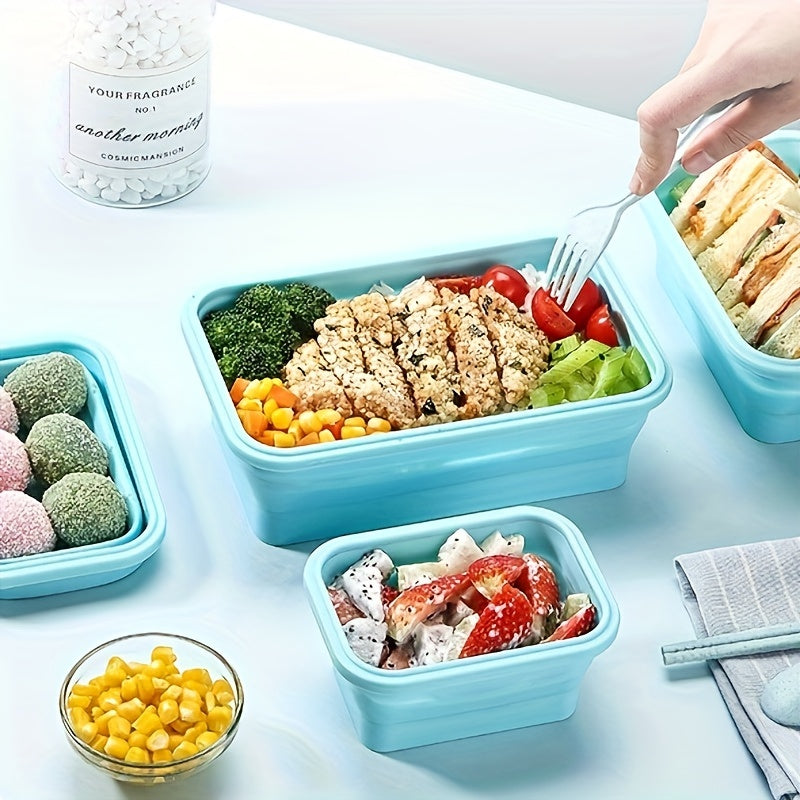 Set of Four Collapsible Silicone Food Storage Containers Stackable Meal Prep Bowls