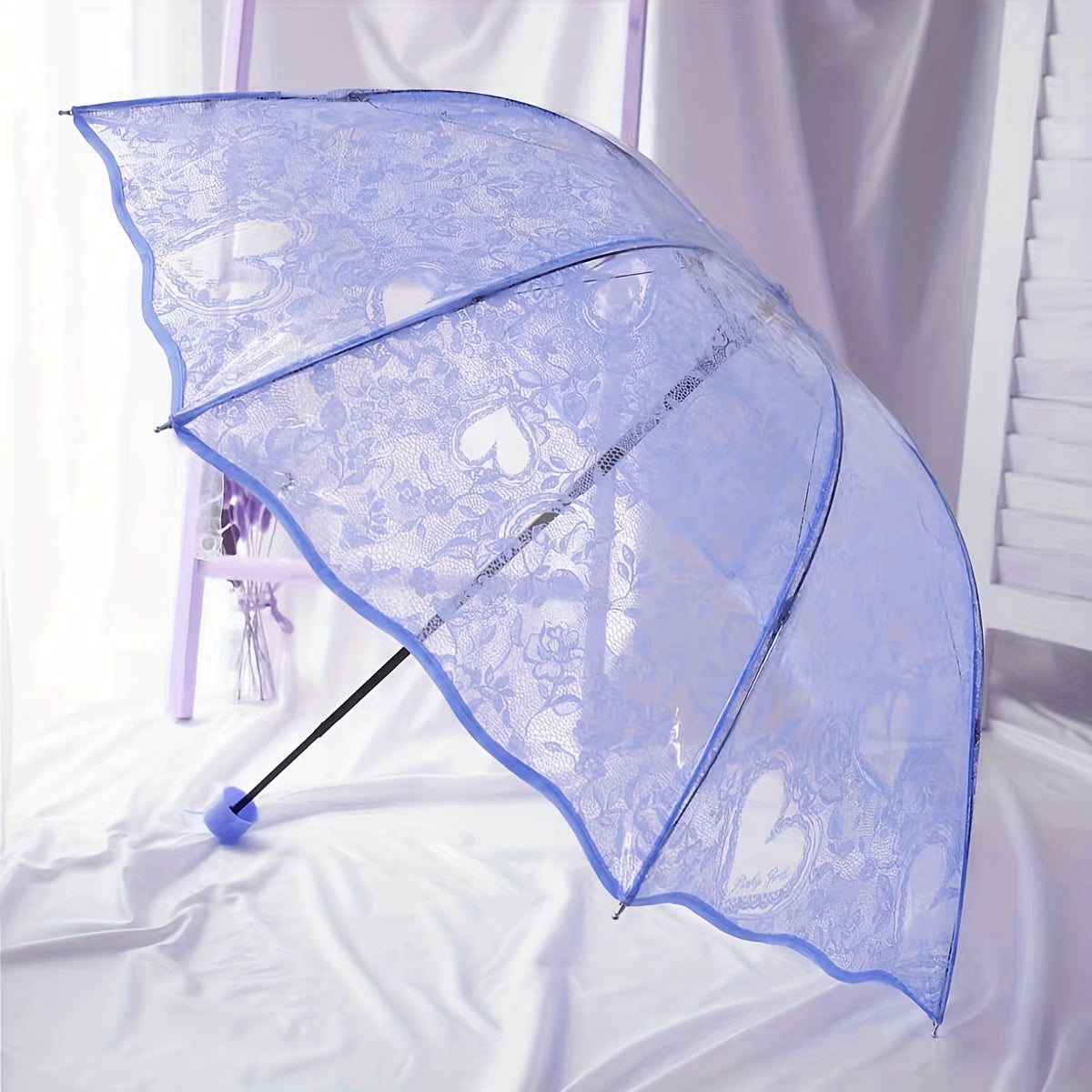 Transparent PVC Tri-Fold Butterfly Rose Umbrella with Arched Handle