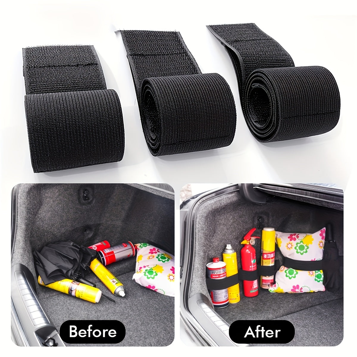 Car Trunk Tie Strap Organizer Storage Magic Tape Fixer for Most Cars