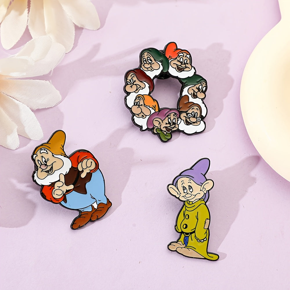 Set de pins de esmalte de Disney Seven Dwarfs, insignias de aleación de zinc de personajes de dibujos animados para ropa y mochilas