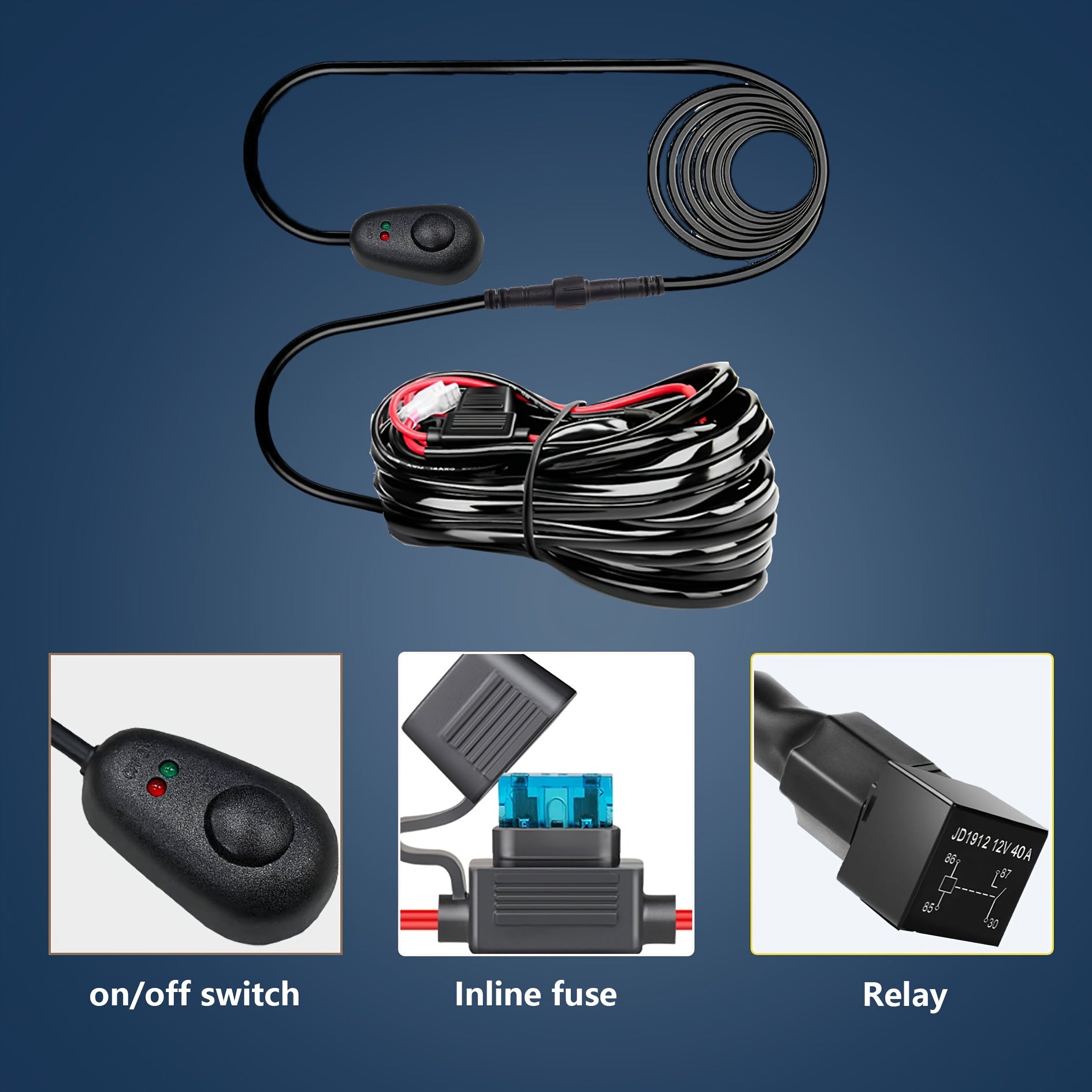 Off Road LED Light Bar Wiring Harness 40A Relay Fuse ON-Off Switch
