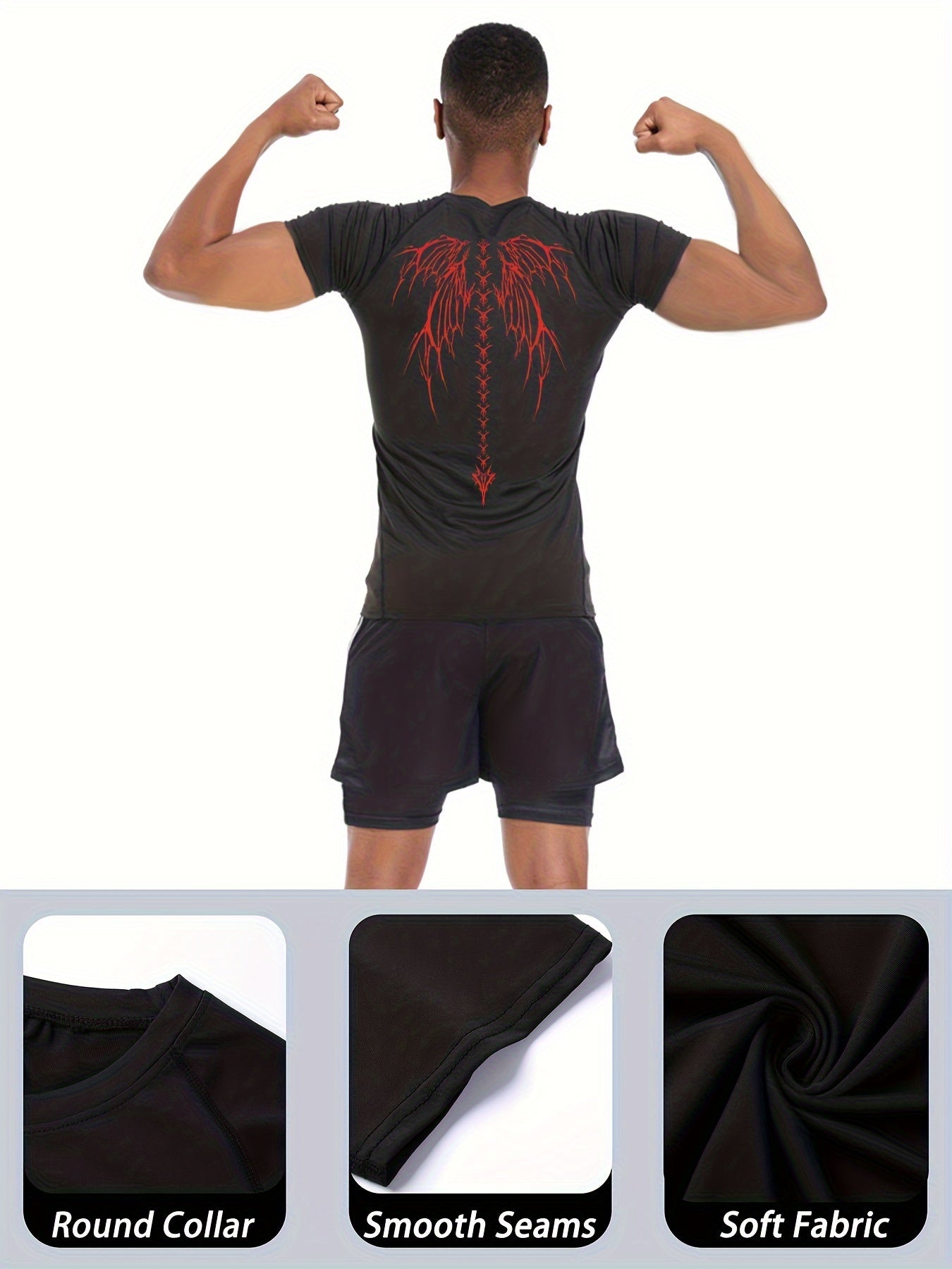 Men's Athletic Fitness Set Shorts and T-Shirt Quick-Dry Knit Fabric for Running Training Hiking