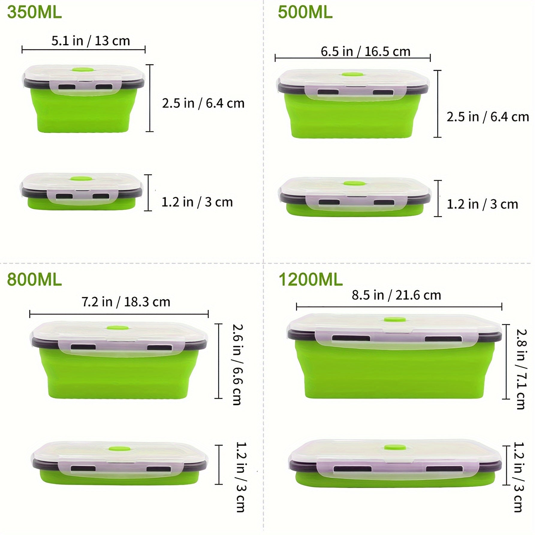 Set of Four Collapsible Silicone Food Storage Containers Stackable Meal Prep Bowls