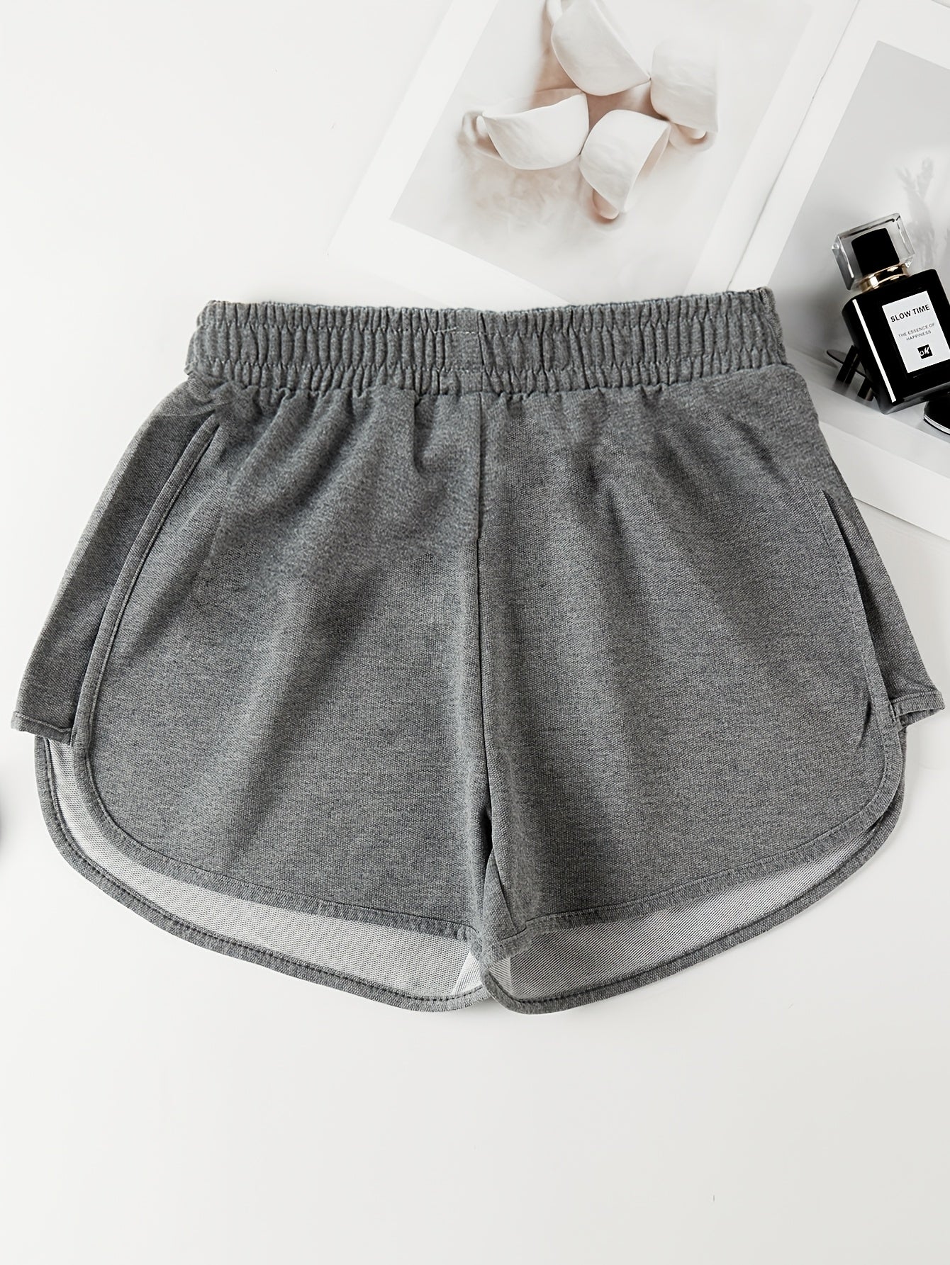 Women's Lounge Shorts Elastic High Waist Solid Knit Summer Sleepwear