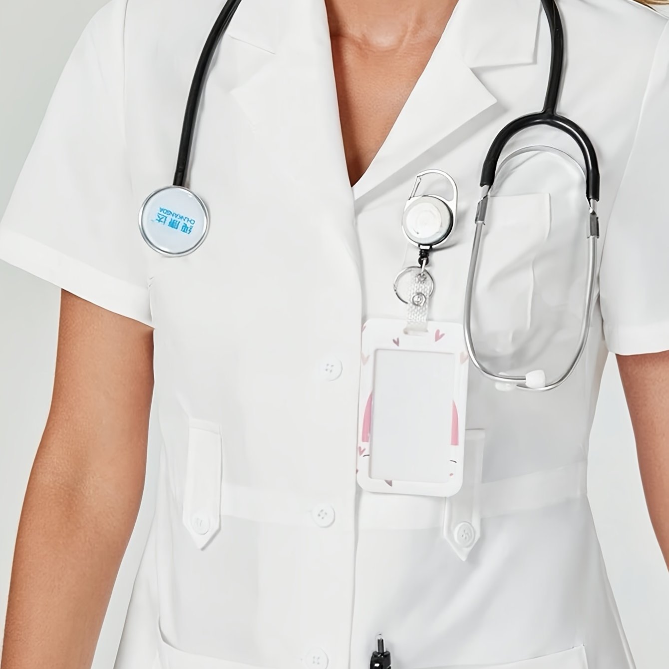 White Short Sleeve Lapel Coat for Adults with Pockets and Regular Fit