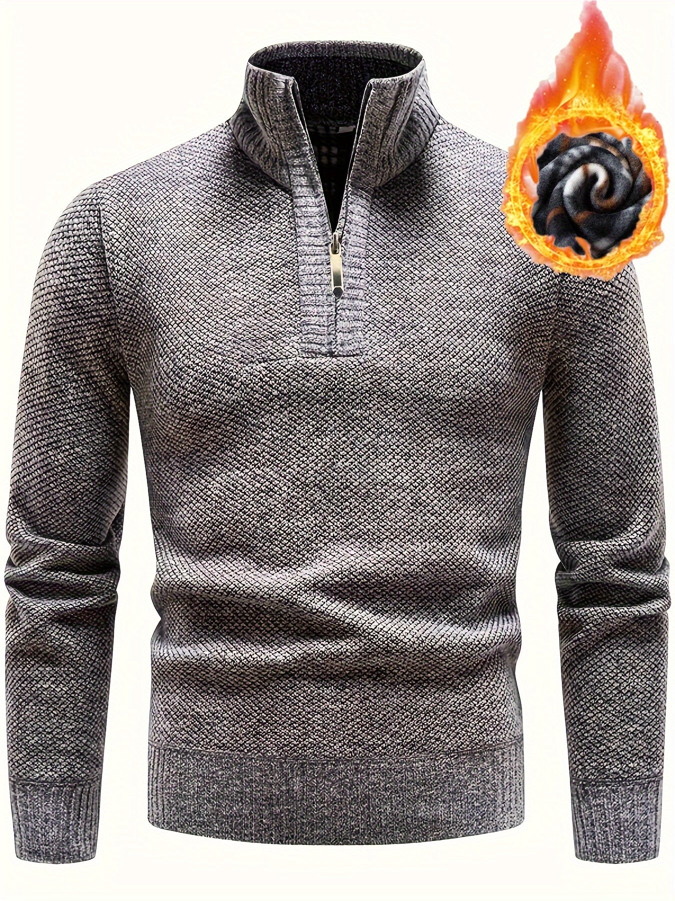 Men's Plus Size Knit Sweater with High Collar and Metal Chain Detail for Fall Winter