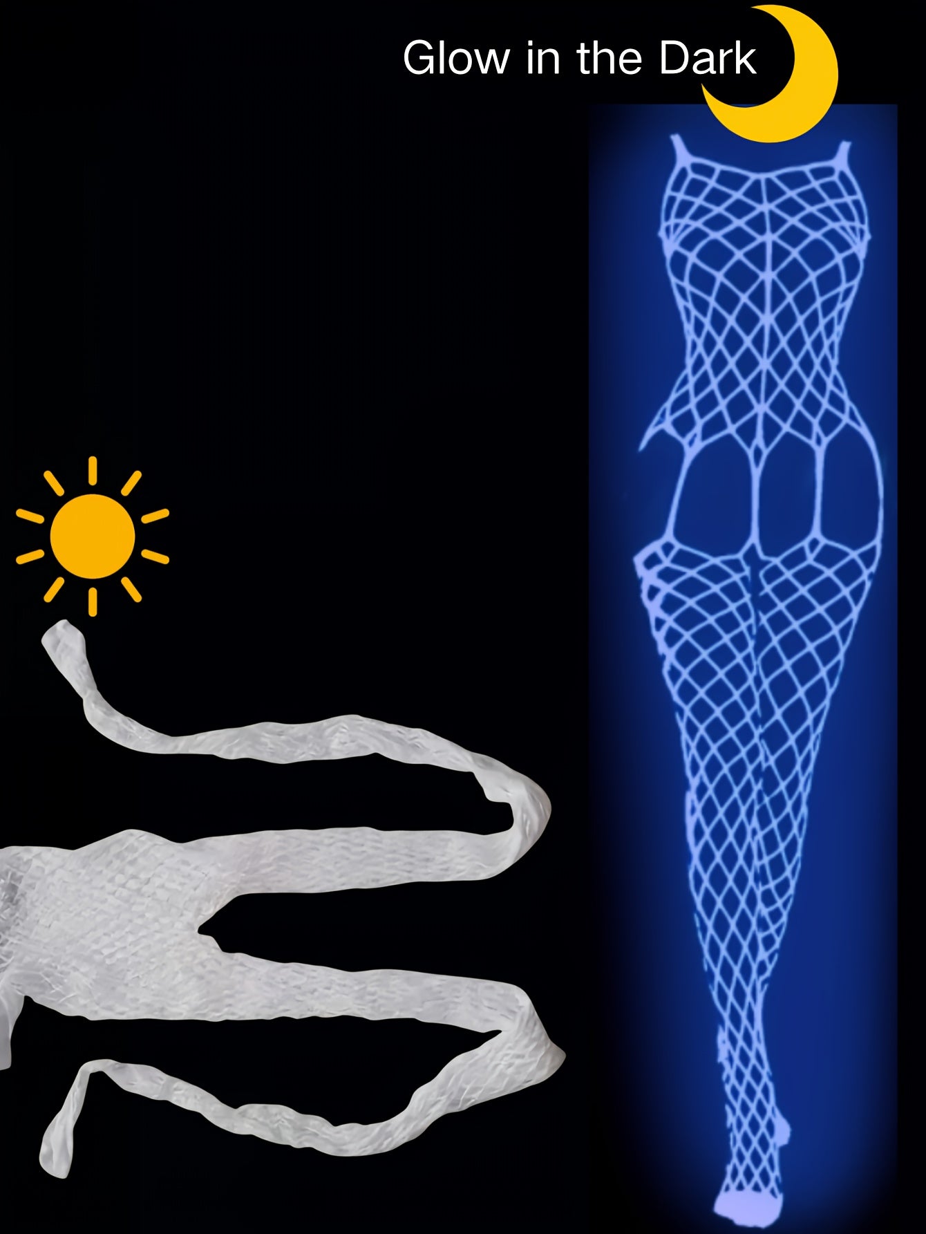 Adult Female Solid Color Hollow Body Stockings Glow-in-Dark Blue