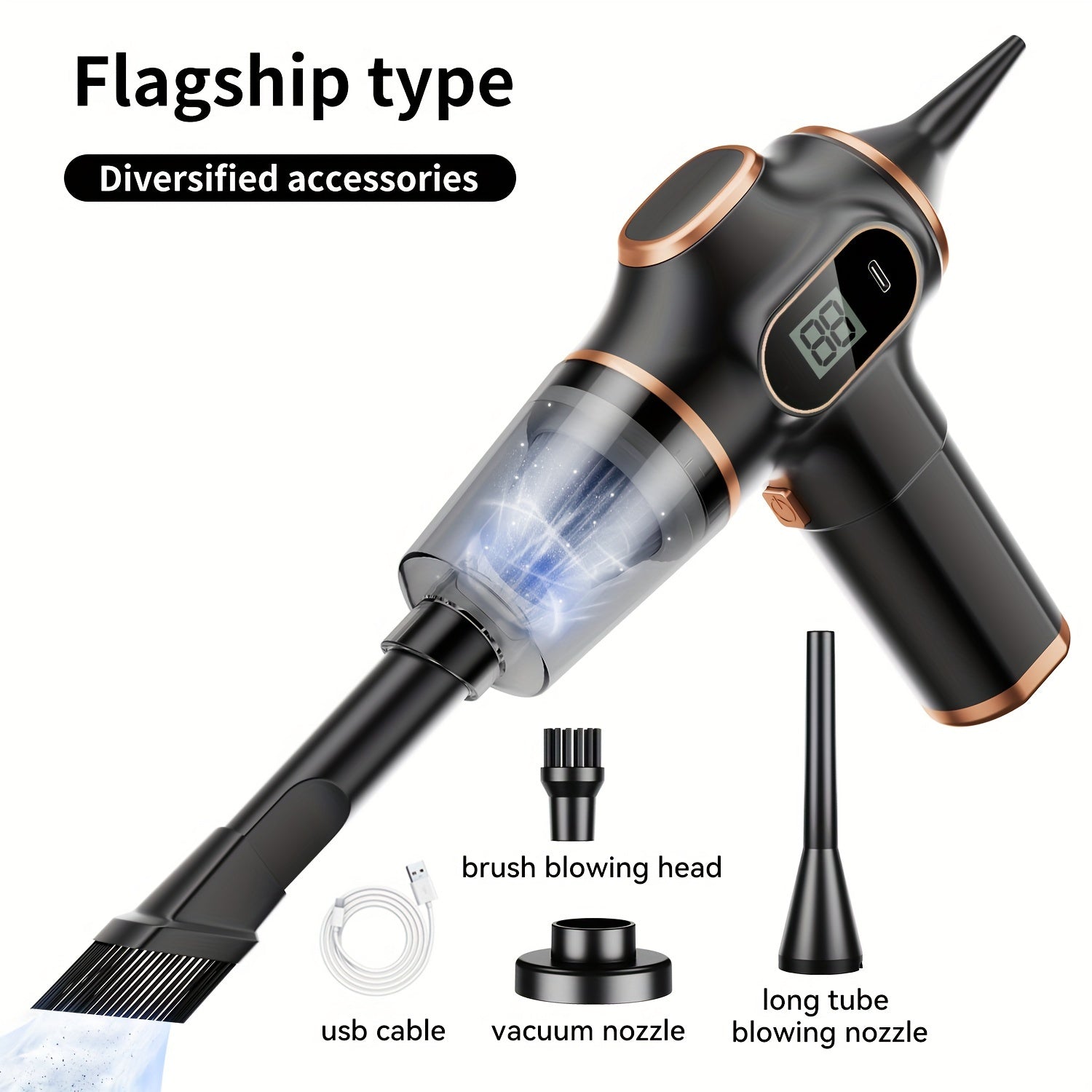 Portable Car Vacuum Cleaner Cordless Handheld with Digital Display Black Rose Gold