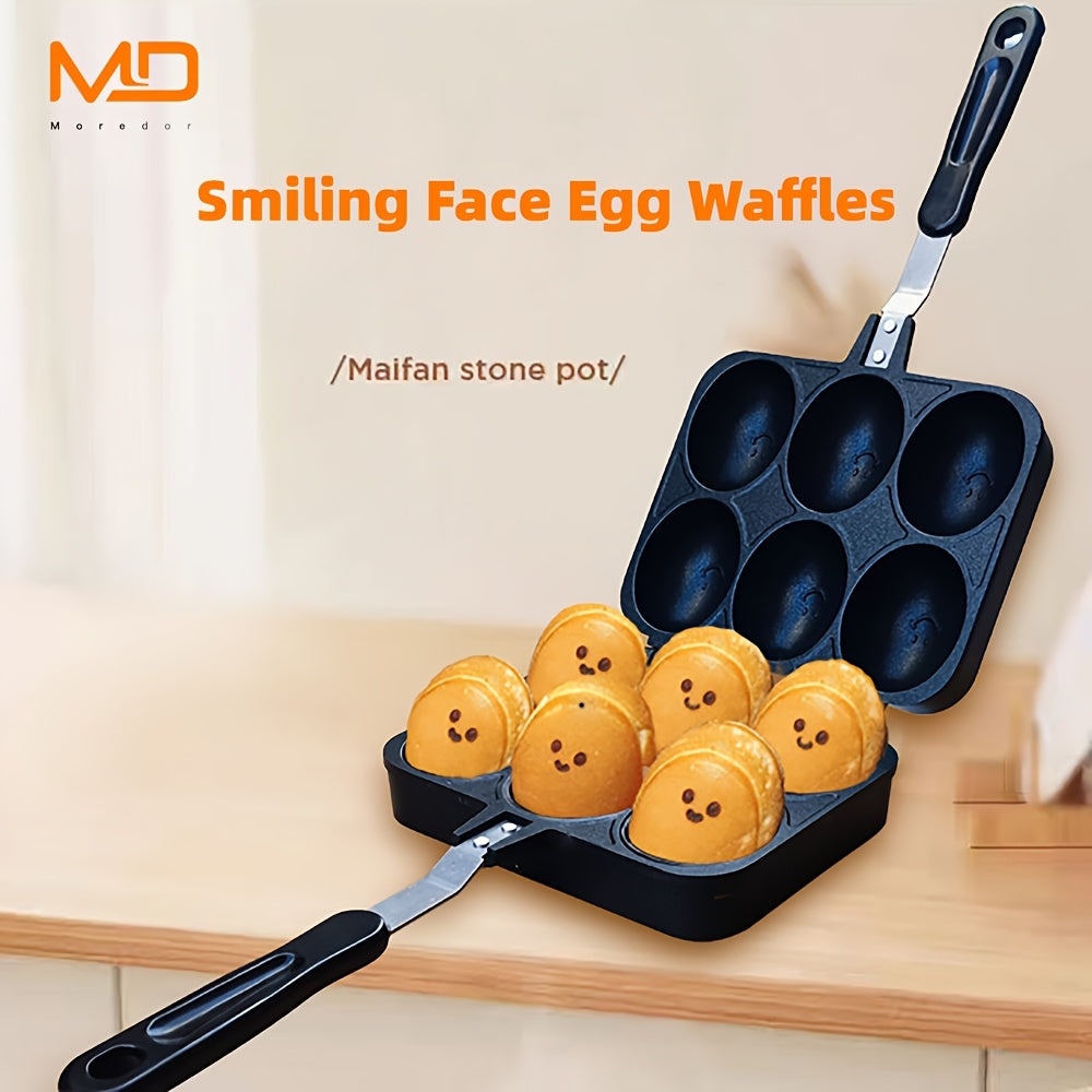 6-Cavity Nonstick Egg Waffle Maker Rust-resistant aluminum alloy pan long handle