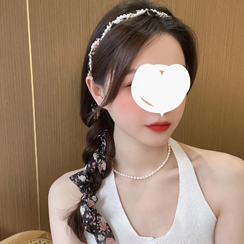 Women's Floral Ribbon Hairband with French Style for Elegant Summer Look