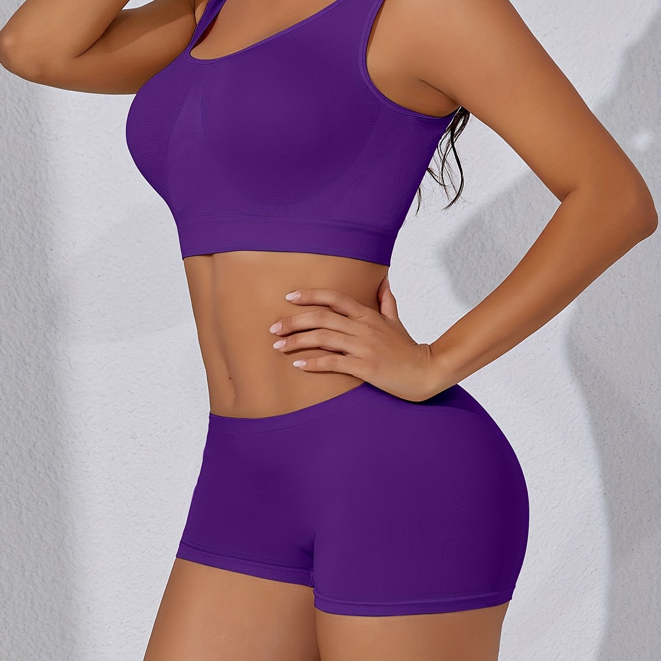 Seamless Sports Bra and High-Waisted Shorts Set Breathable Nylon Spandex Solid Color Casual Pajama