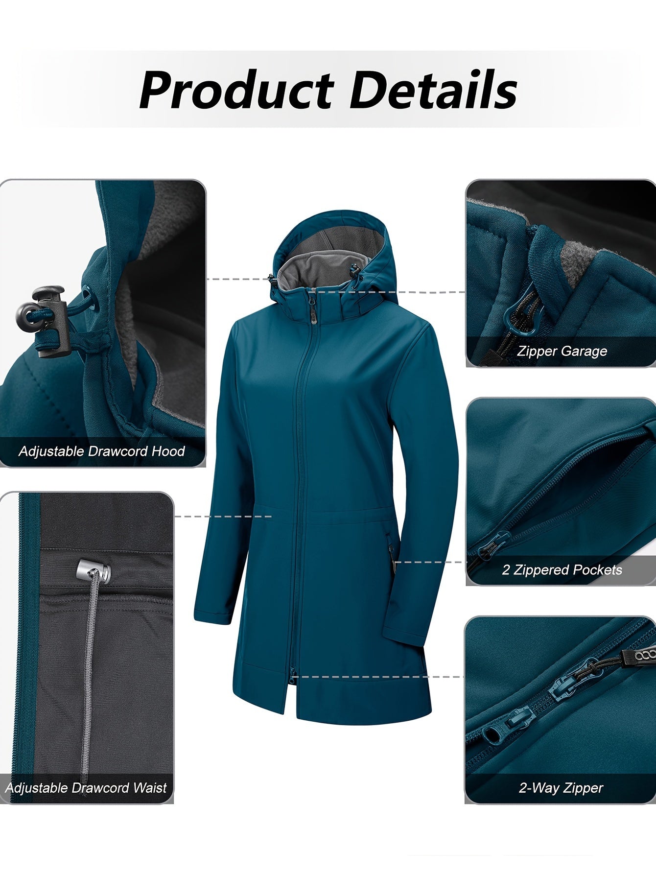 Women's Waterproof Softshell Jacket Hooded Fleece Lined Windproof Solid Color Fall Winter