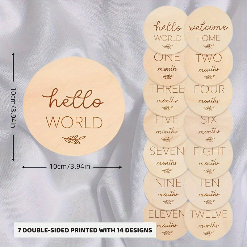 Baby Milestone Cards Set 7-Piece Reversible Wooden Photo Props for First Year