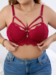 Plus Size Women's Sexy Bra with Rhinestone Decor and Scalloped Trim