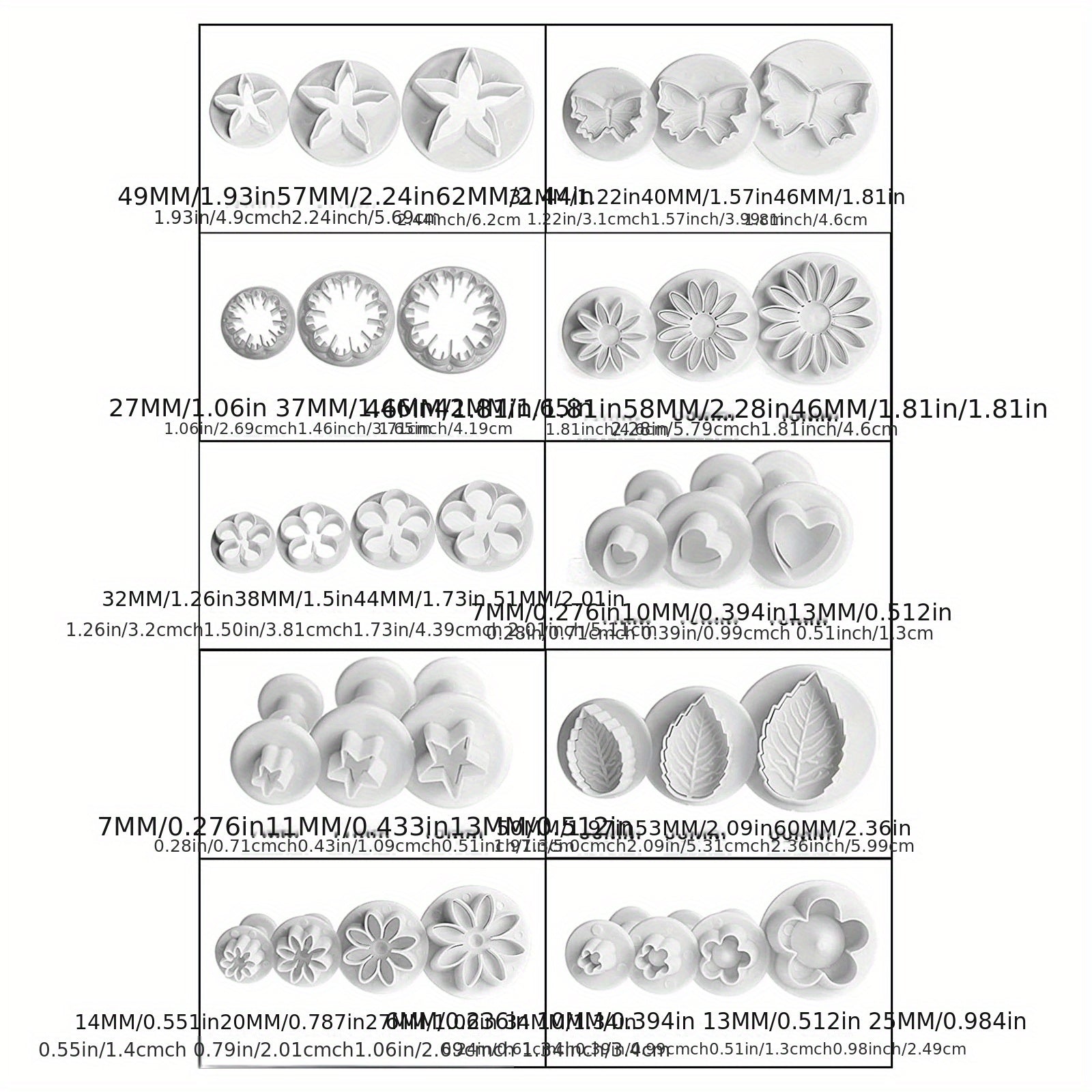 Set of 33 Flower Butterfly Leaf Cookie Cutters and Stamps for Baking and Fondant