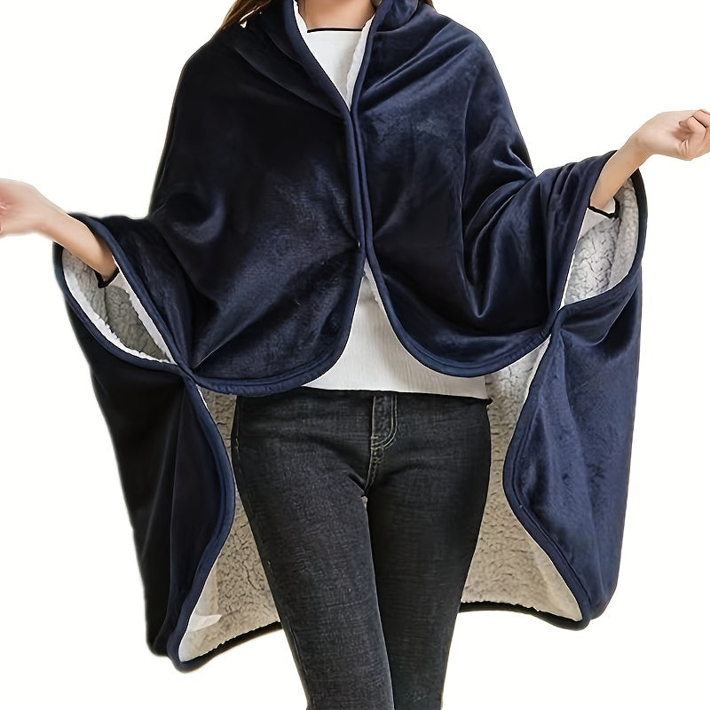 Double-Layer Fleece Sherpa Throw Blanket Cozy Wearable Shawl 156cm Navy Grey Pink