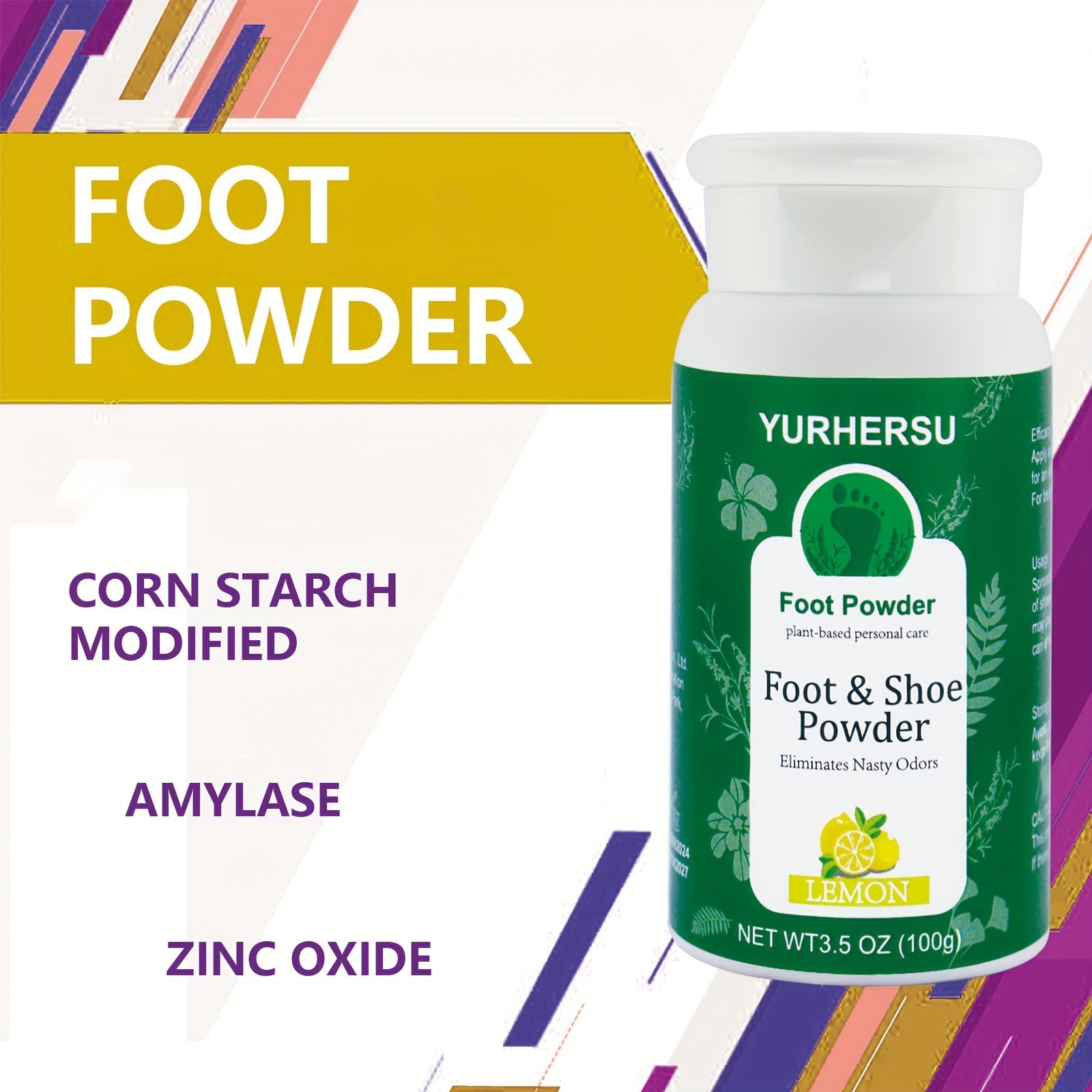 Lemon Scented Foot and Shoe Powder 3.5oz Moisture-Wicking Odor Control