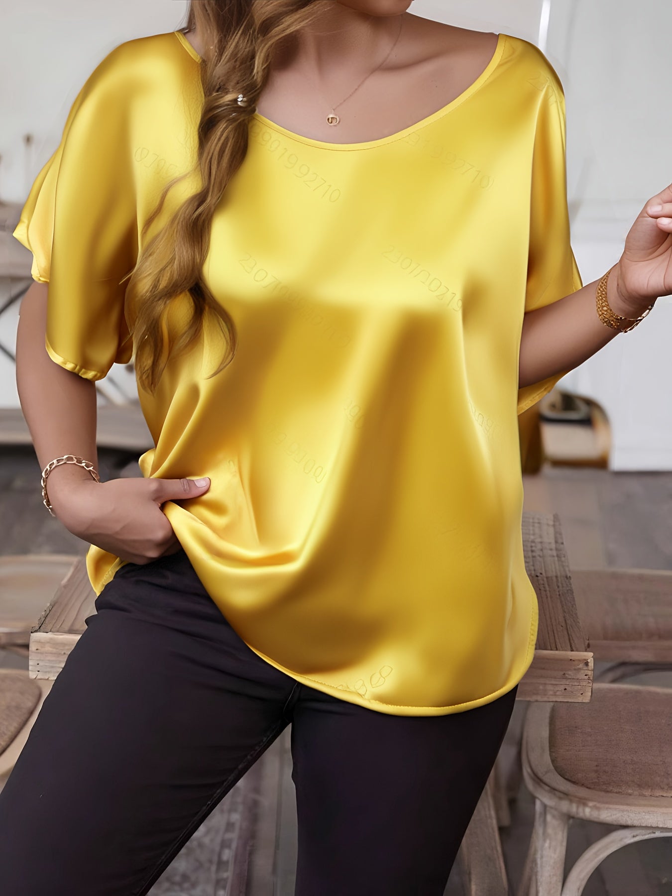 Women's Plus Size Red Short Sleeve Top Loose Fit Polyester All-Season Casual