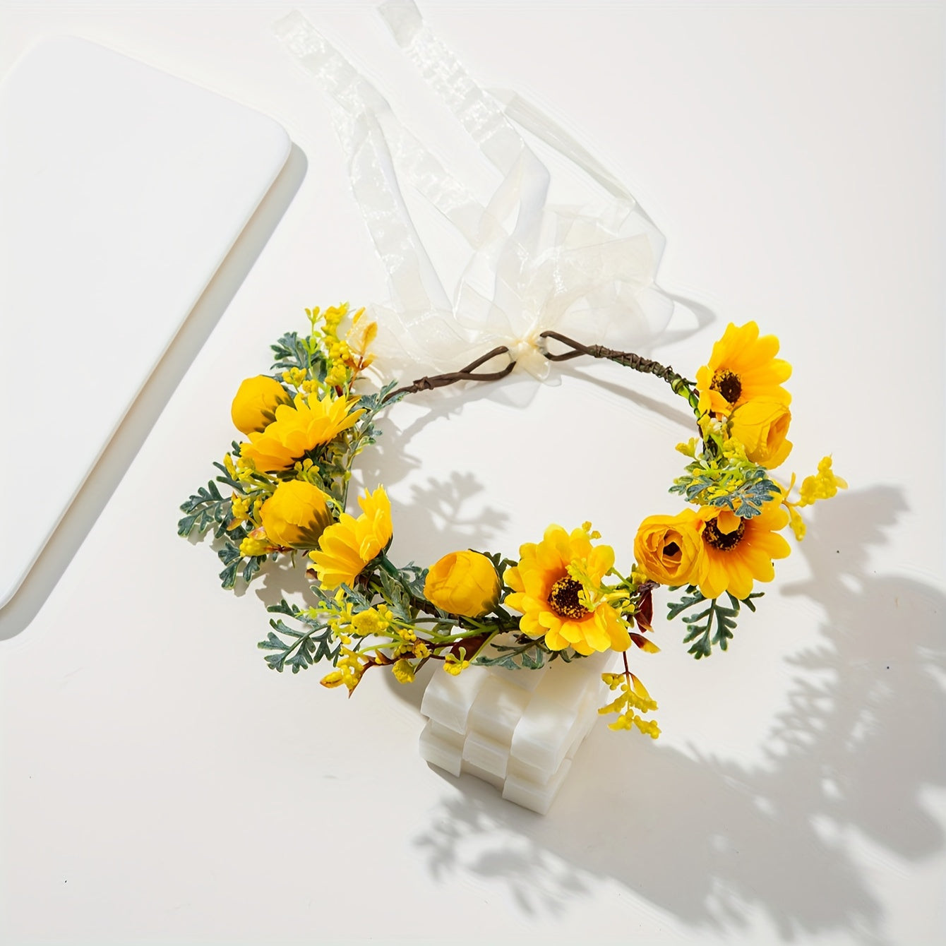 Diadema de tela floral para bodas y vacaciones con diseño de girasol
