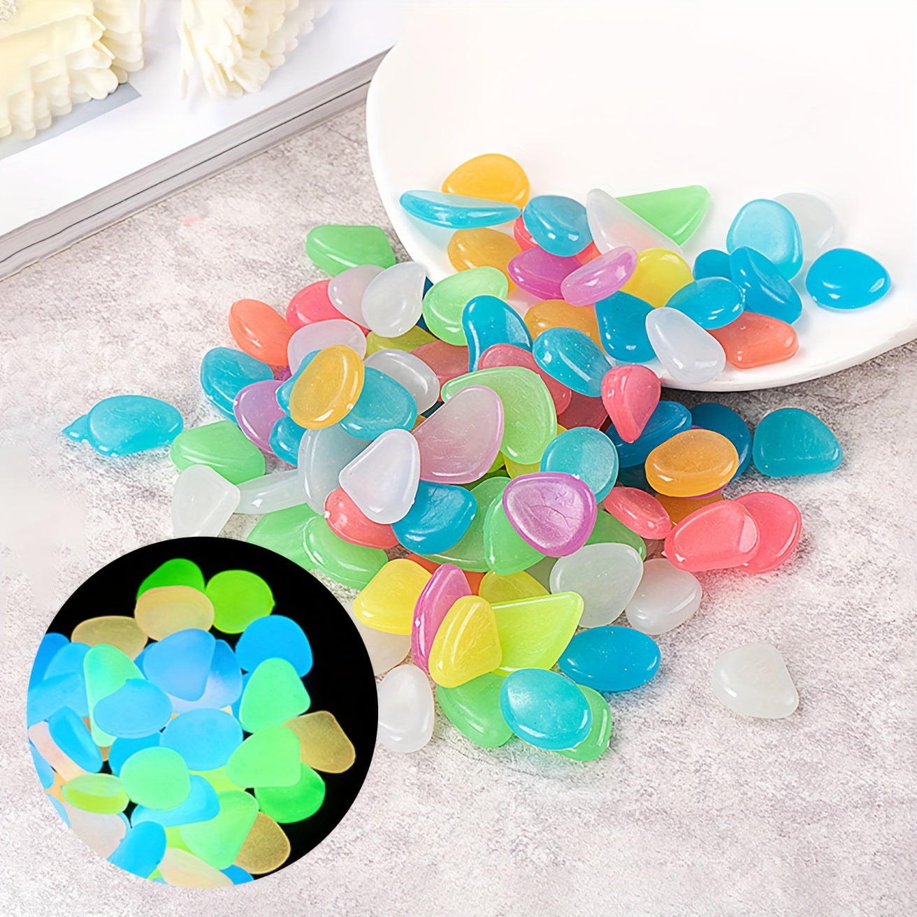 Luminous Garden Pebbles Resin Glowing Stones for Landscape and Flower Pots 0.79x0.99cm Pack of 10 or 102
