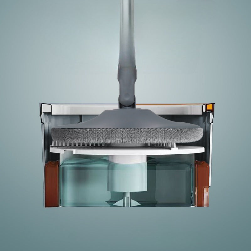 Uy mopi va chelak to'plami, 2 ta yuqori sifatli almashtiriladigan mop yostiqlari, innovatsion axlat tozalash suv tizimi va 360° aylanuvchi kvadrat mop boshli.