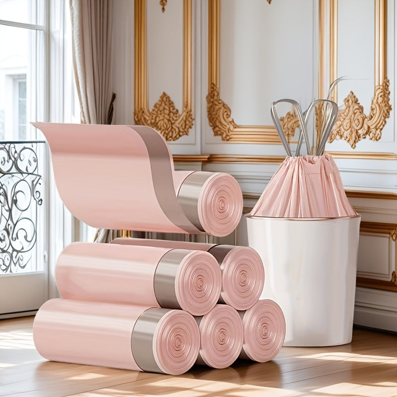 Pack of 100 Pink Extra Thick Polyethylene Drawstring Trash Bags for Home Use