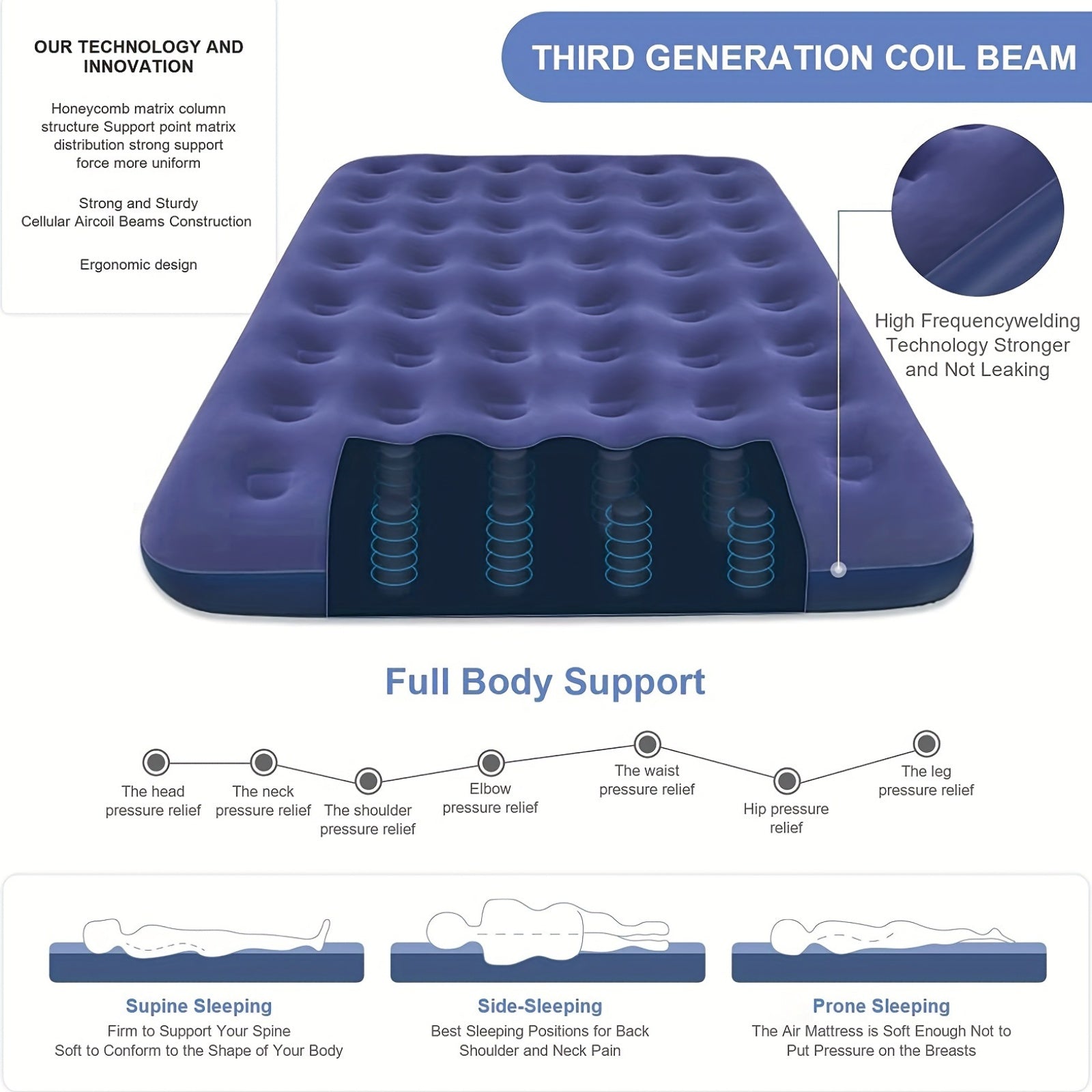 Double Height Inflatable Bed for Home and Camping PVC Air Mattress Durable