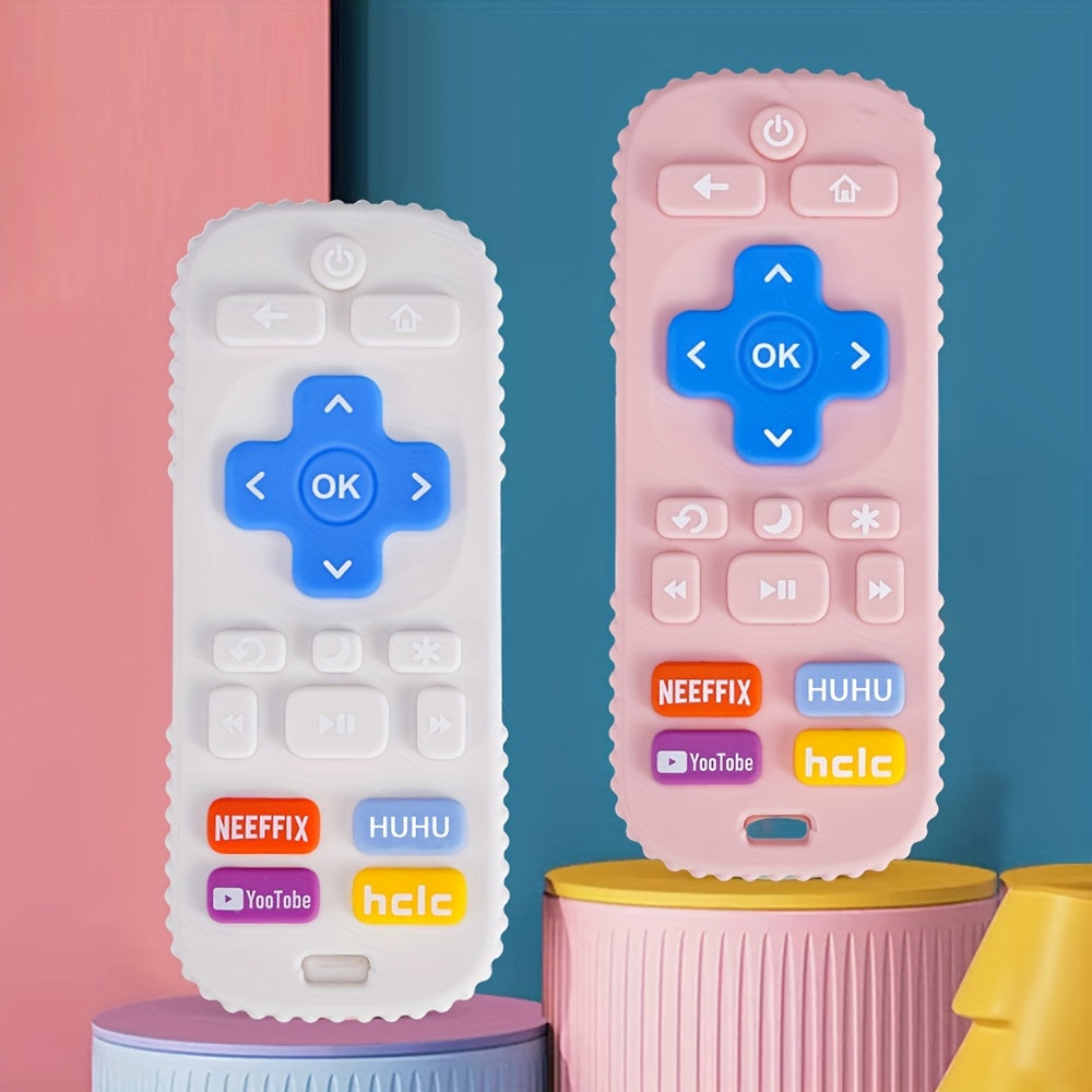 Silicone Teething Toy in Pink Remote Control Design for Babies 0+ Safe Durable Easy to Clean