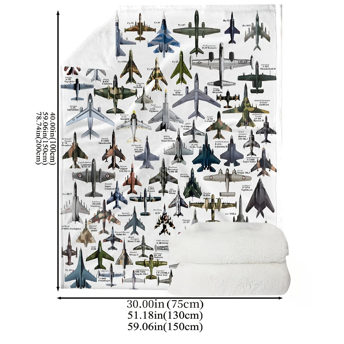 Military Aircraft Print Flannel Throw Blanket Hypoallergenic Stain-Resistant All-Season Polyester