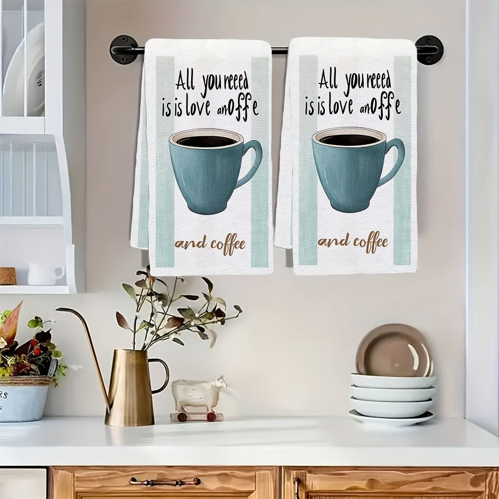Set of 2 Ultra-Soft Absorbent Kitchen Towels with Love and Coffee Prints 40x60 cm