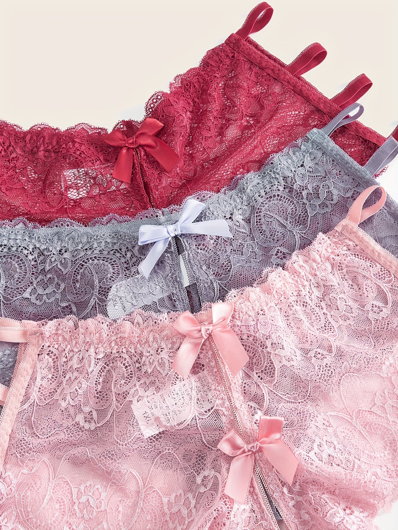 Женские кружевные трусы 3 шт. в упаковке, большие размеры, с открытым промежностью, цветочные узоры, черный, морской волны, красный