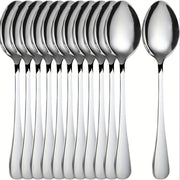 12-Piece Stainless Steel Dessert Spoons Set 13.69cm Black Accents Polished Finish