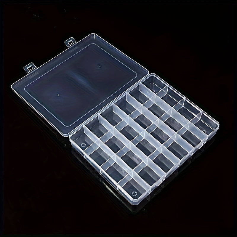 Katta shaffof plastmassa saqlash qutisi, 24 ta doimiy panjara bilan zargarlik buyumlarini tashkil etuvchi