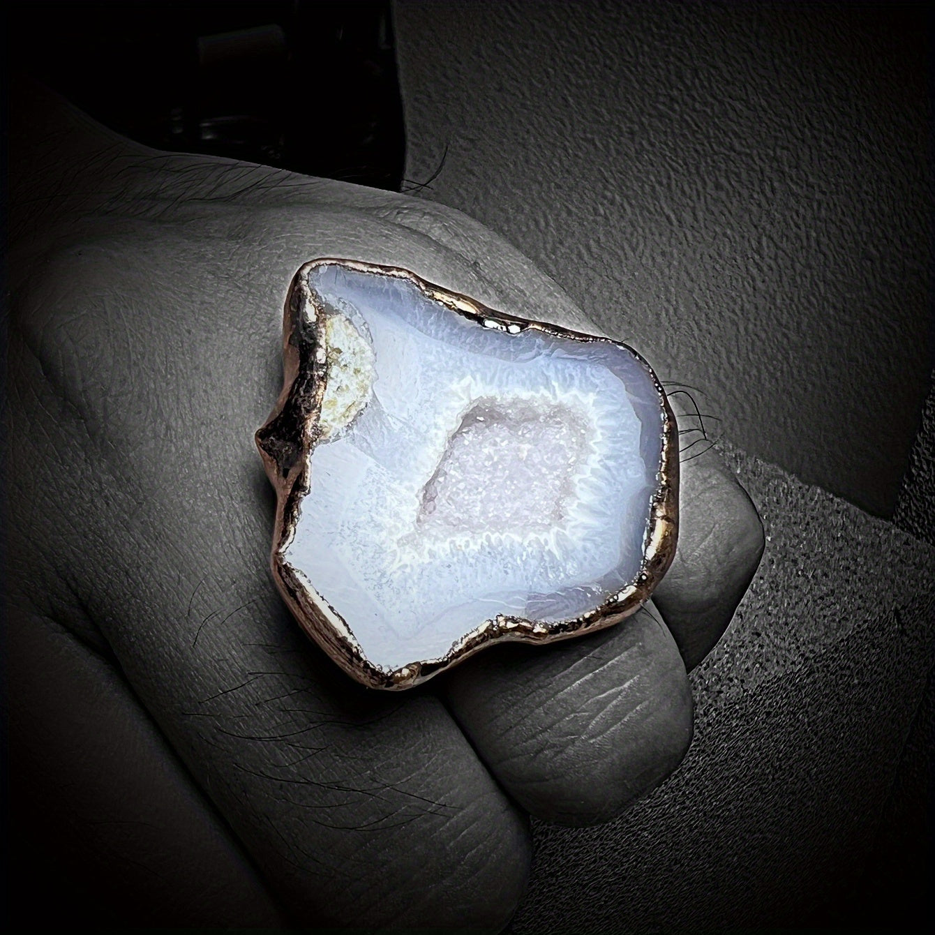 Unisex Adjustable Ring with Natural Gemstone and Irregular Design