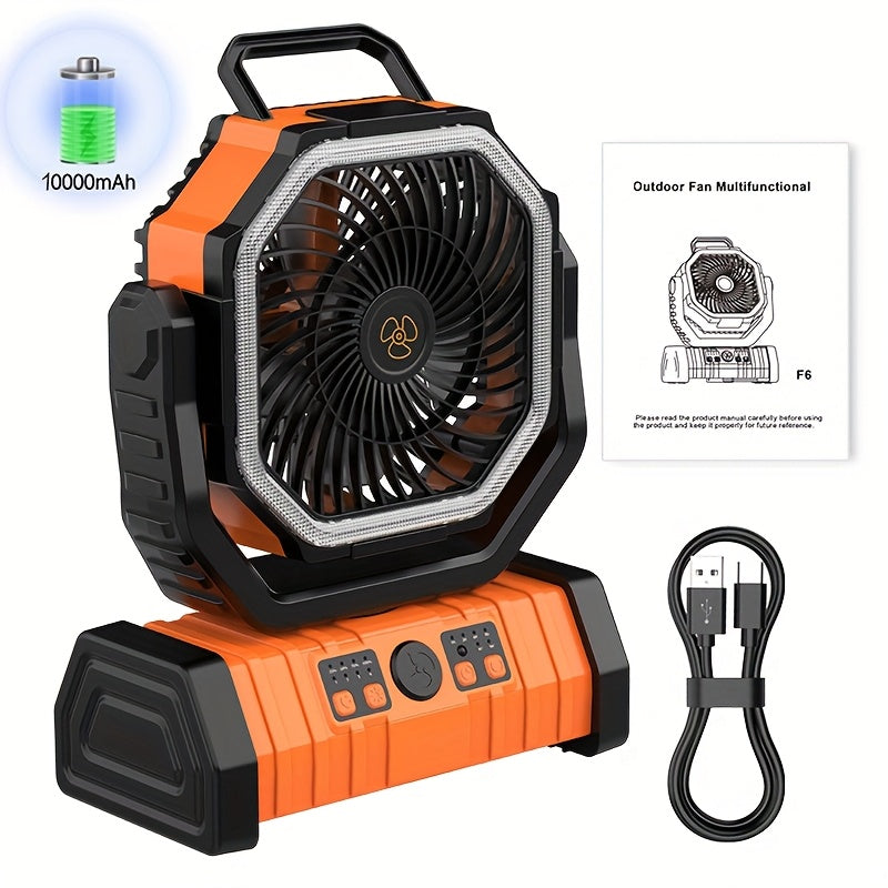 Portable Camping Fan with Wall Mount, Rechargeable USB Battery, Strong Wind