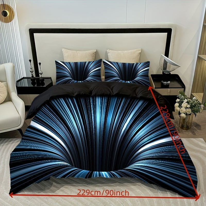 3D Vortex Quilt Cover Set 3 Pieces Digital Print Polyester Bedding Set