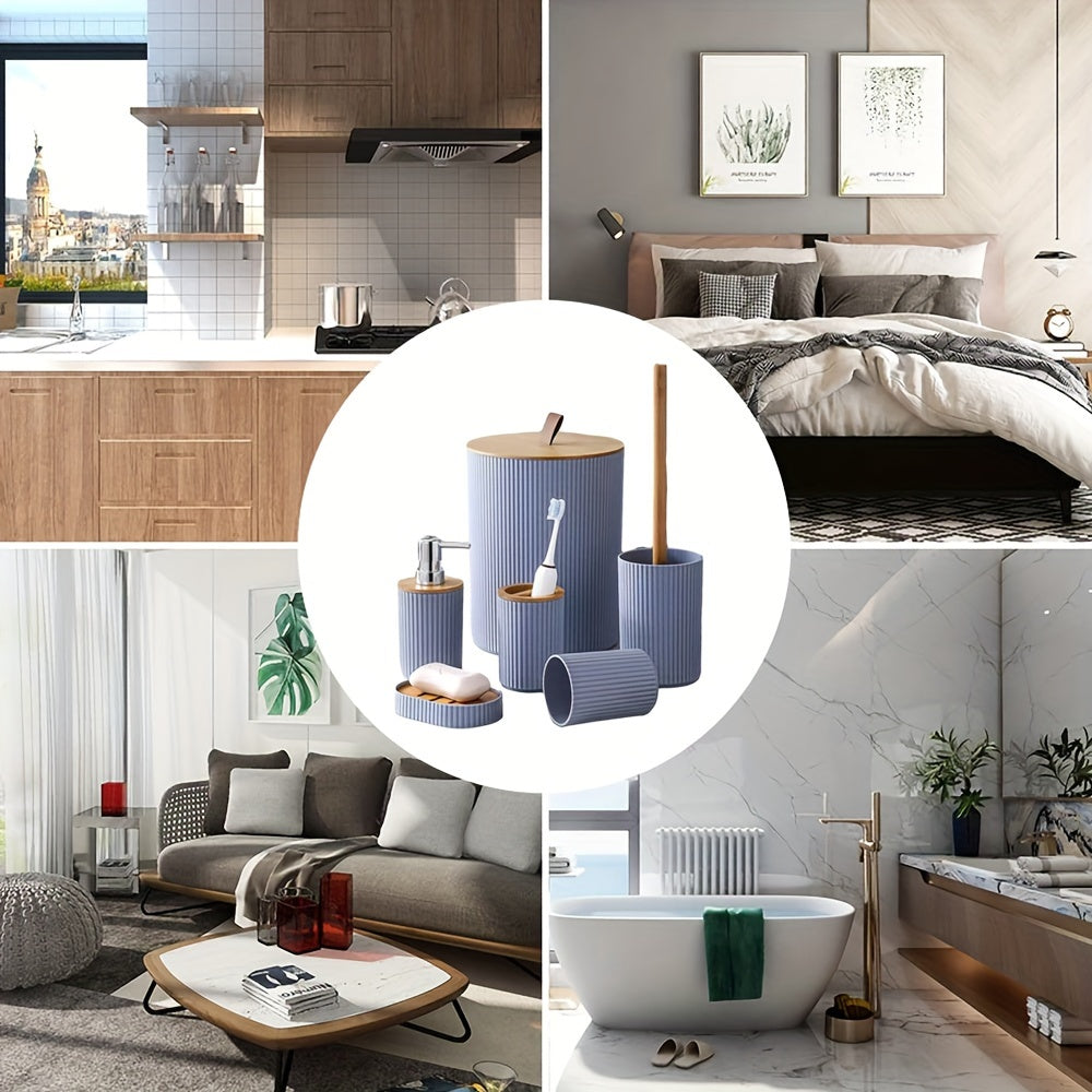 Juego de accesorios de baño de 6 piezas con bote de basura, soporte para cepillos de dientes, dispensador de jabón y escobilla de inodoro