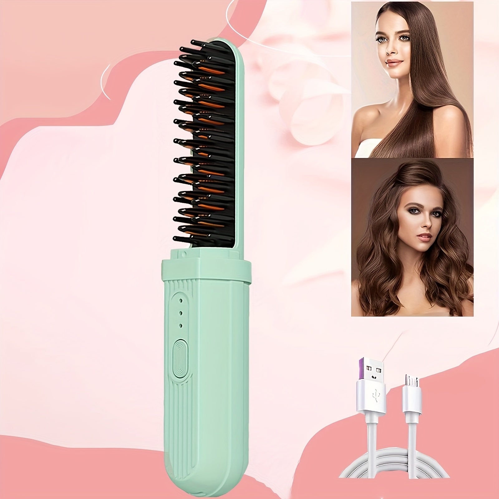Portable USB Rechargeable Hair Straightener and Curler with Thermal Ion Comb and Anti-Scalding Safety