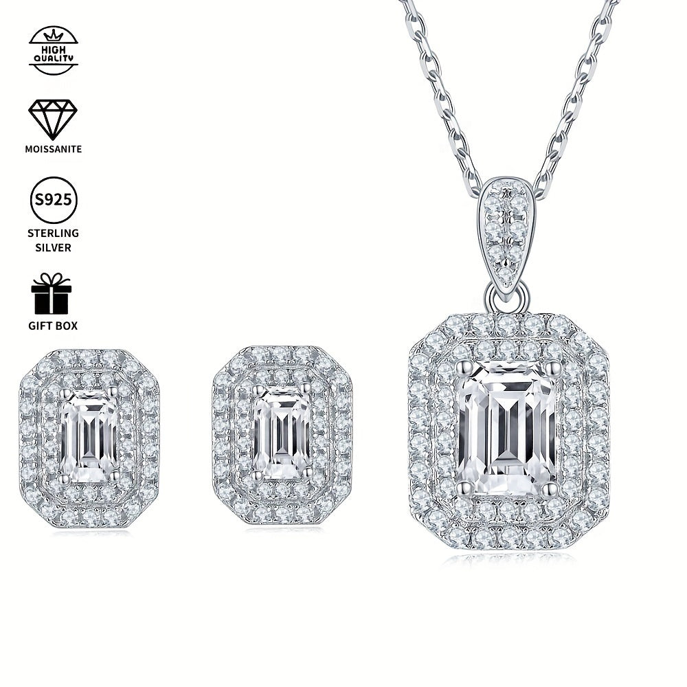 Moissanite Jewelry Set Necklace and Earrings S925 Silver Inlay 1.0ct Pendant