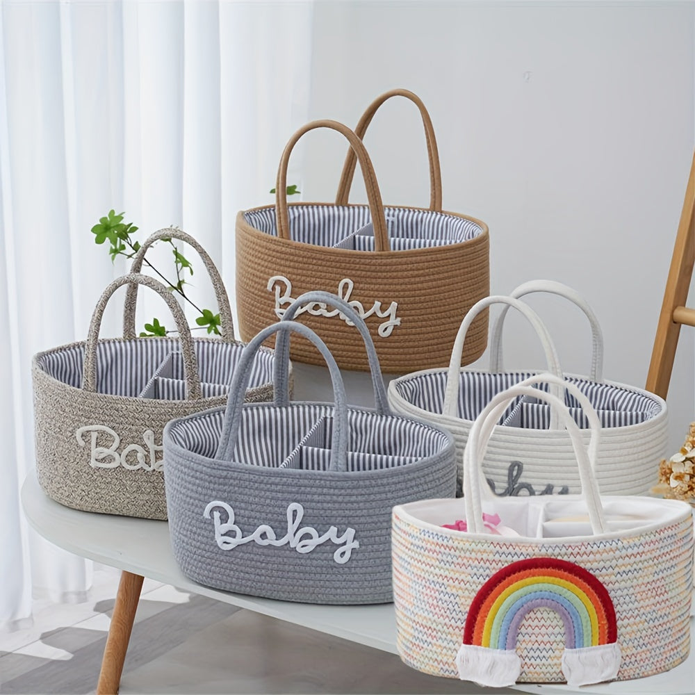 Woven Storage Basket with Removable Cotton Rope Inner Divider for Dry and Wet Separation