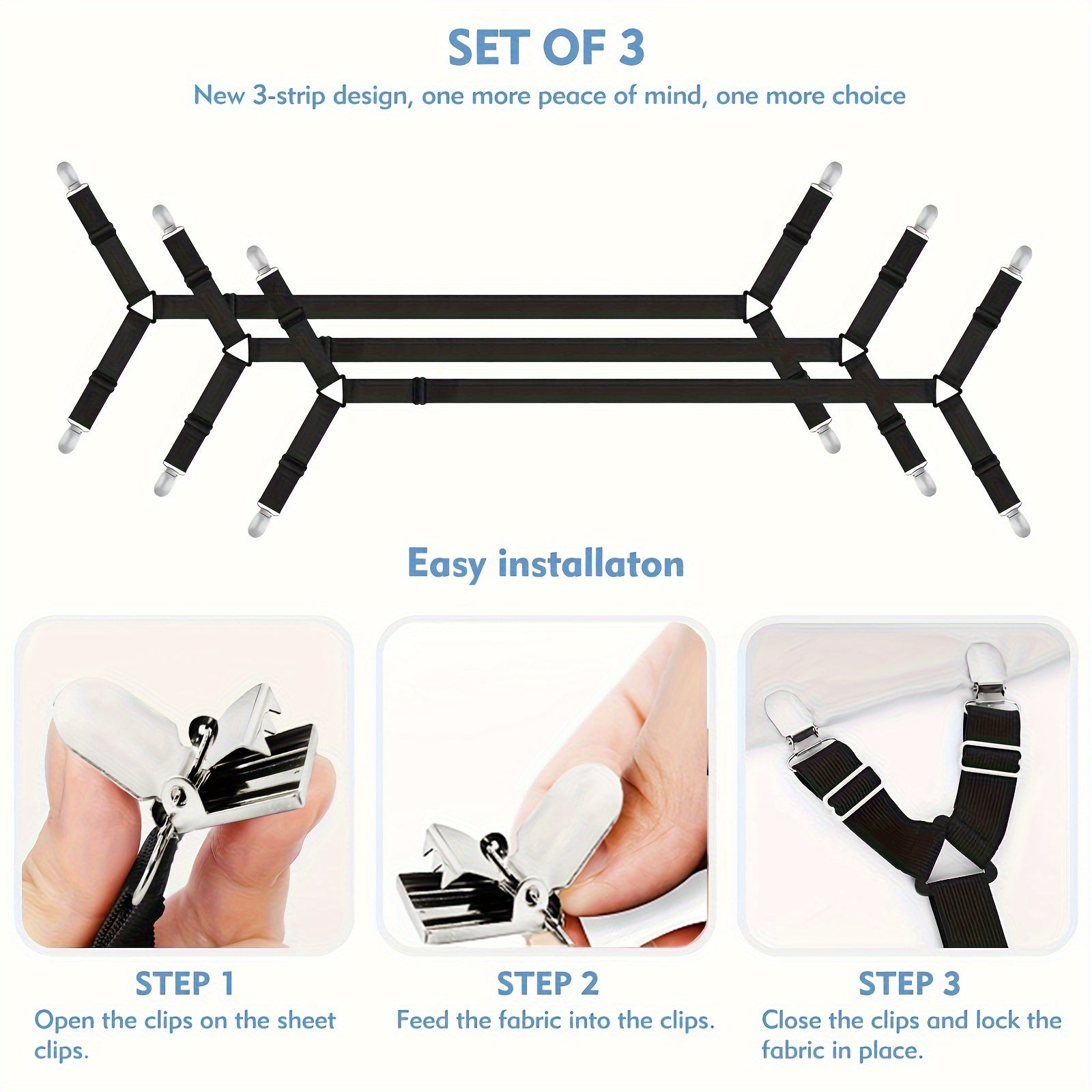 Juego de 3 correas ajustables para sábanas, sujetadores elásticos para sábanas ajustables