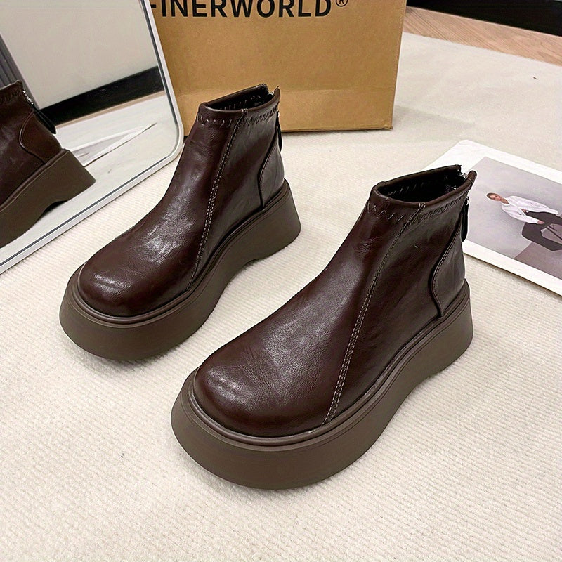 Women's Winter Boots Leather Wide Width Nonslip Zipper Fashion