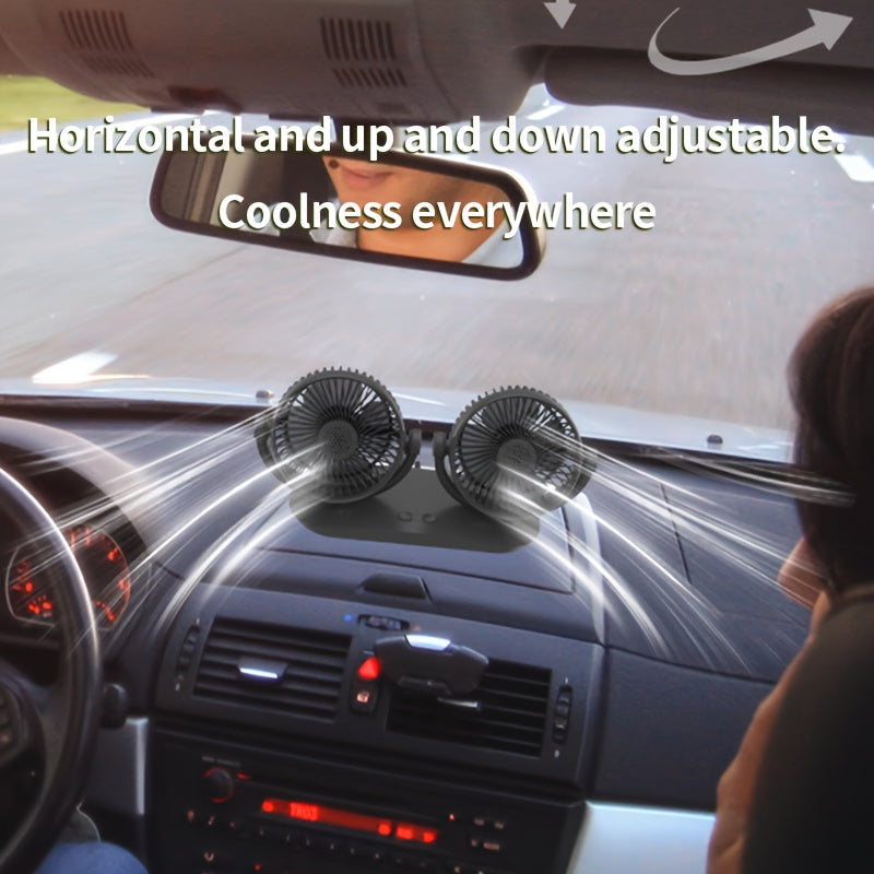 Portable Dual-Head USB Car Fan with Aromatherapy Cover, Adjustable Speed, Quiet Brushless Motor