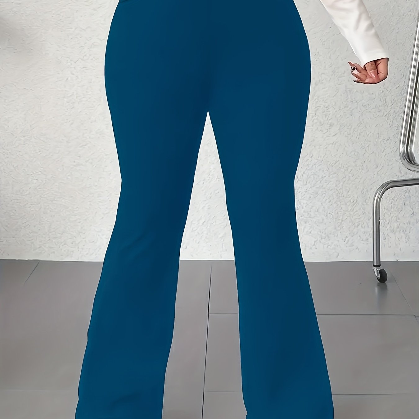 Women's Plus Size Flare Pants Lightweight Polyester Navy Blue High-Rise Elastic Waist